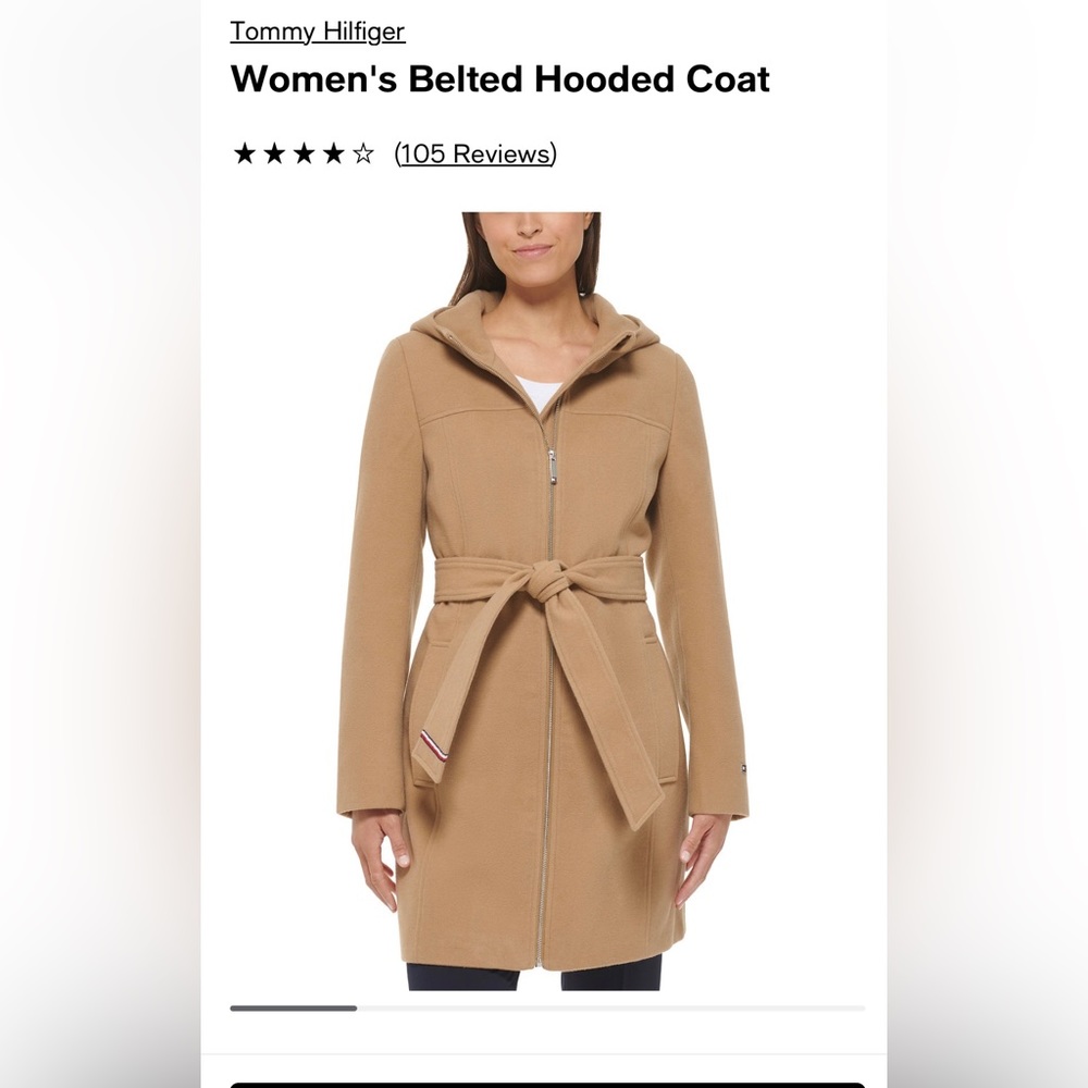 Women belted hooded coat used like new